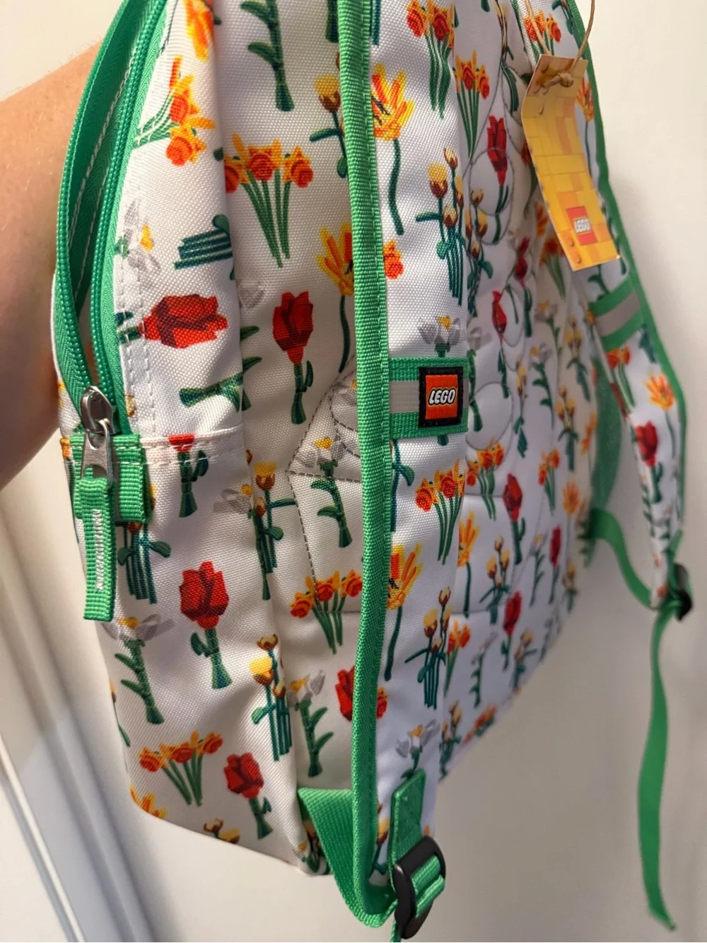Lego White Floral Kids Backpack with Green Trim- NWT